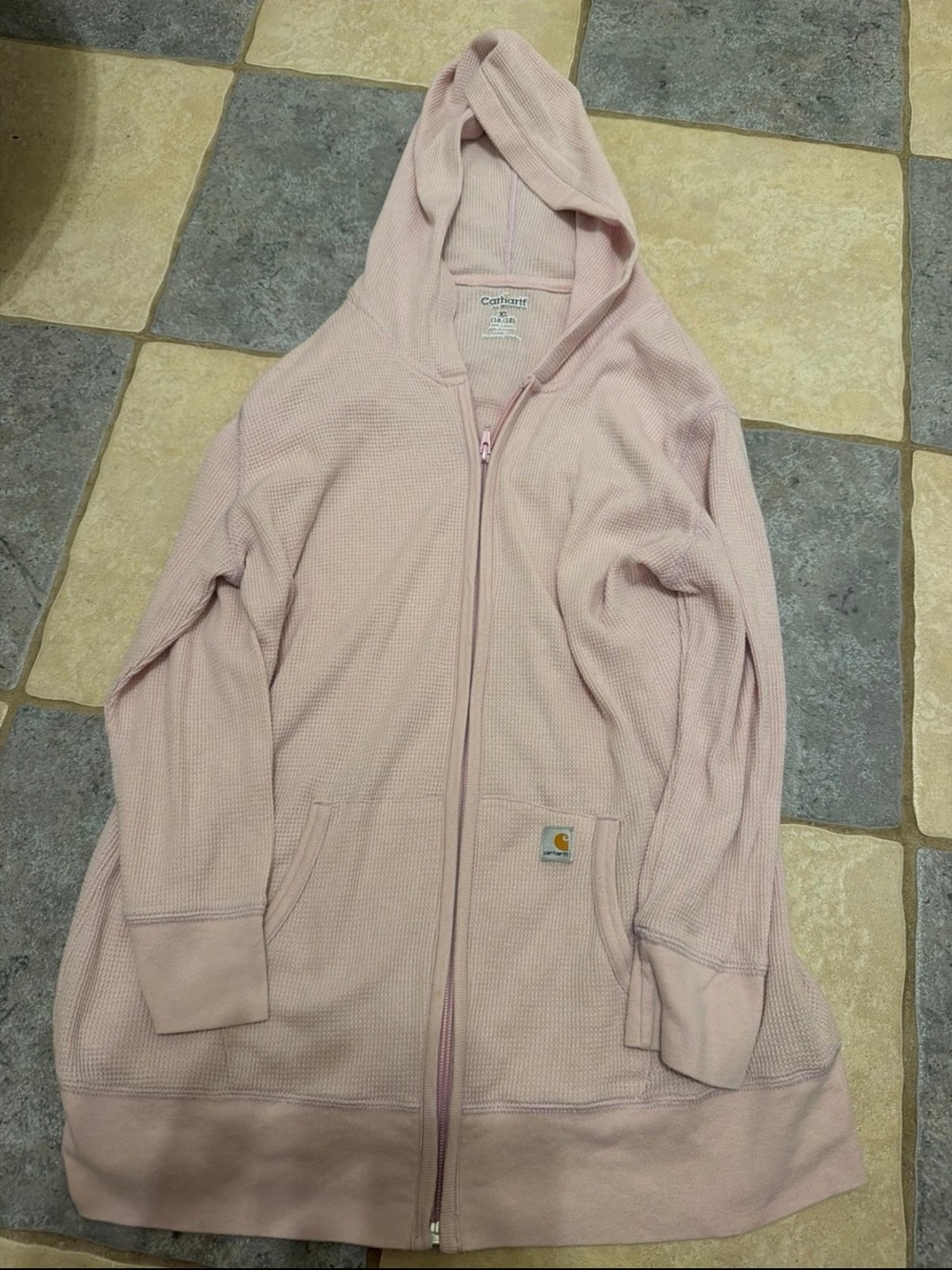 Carhartt Light Pink Waffle-Knit Hooded Zip Jacket